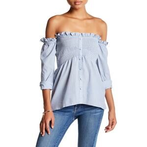 Romeo & Juliet Couture Smocked Bodice Off the Shoulder Long Sleeve Blouse Medium